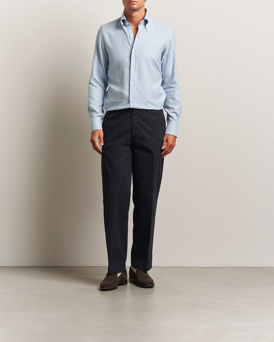 Finamore Napoli Milano Slim Cashmere BD Shirt Light Blue