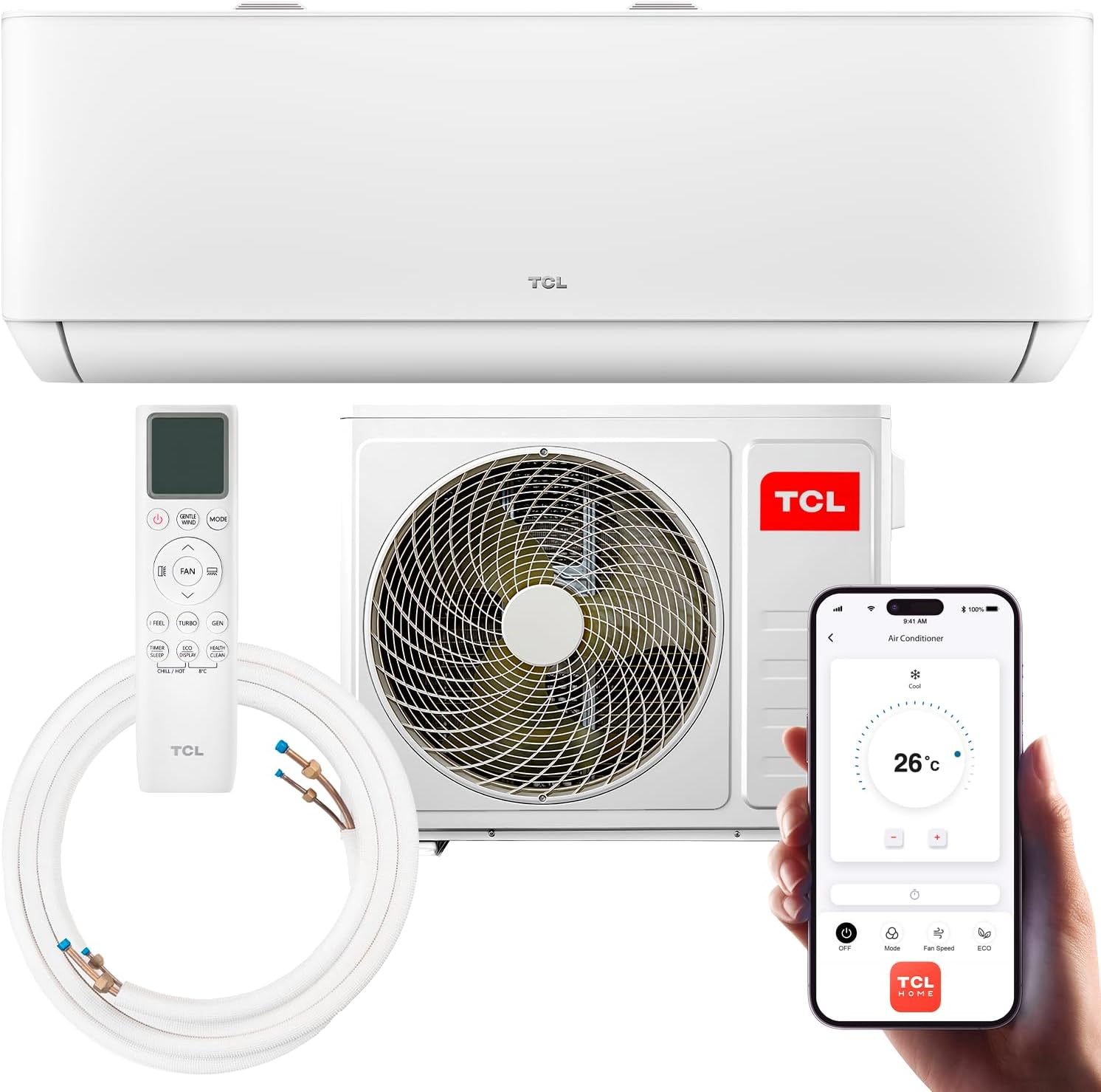 Split Klimaanlage TCL T-PRO 12000BTU WLAN fähig mit Kupferleitung (TAC-12CHSD/TPG11)