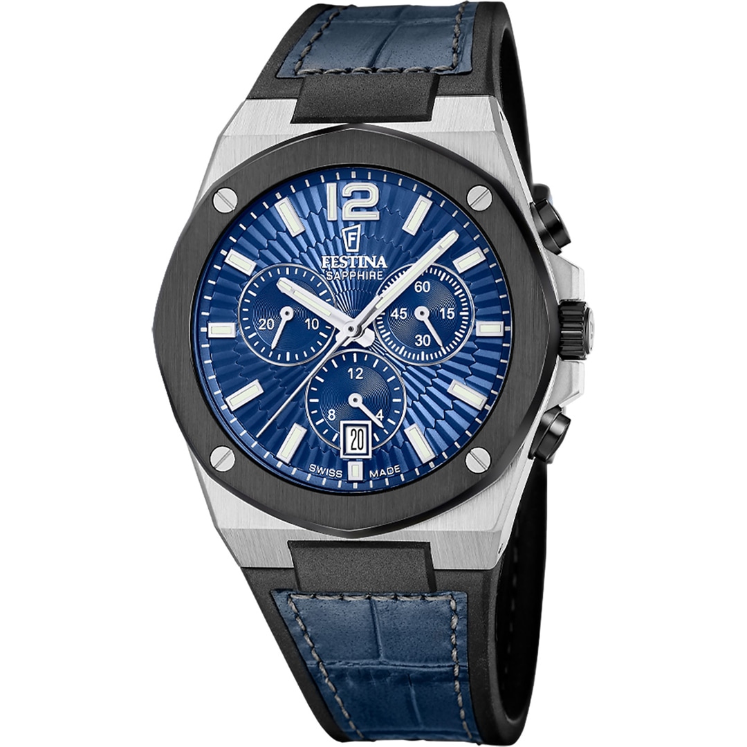 Festina Swiss Vallée Chronograph Silbrig / Blau