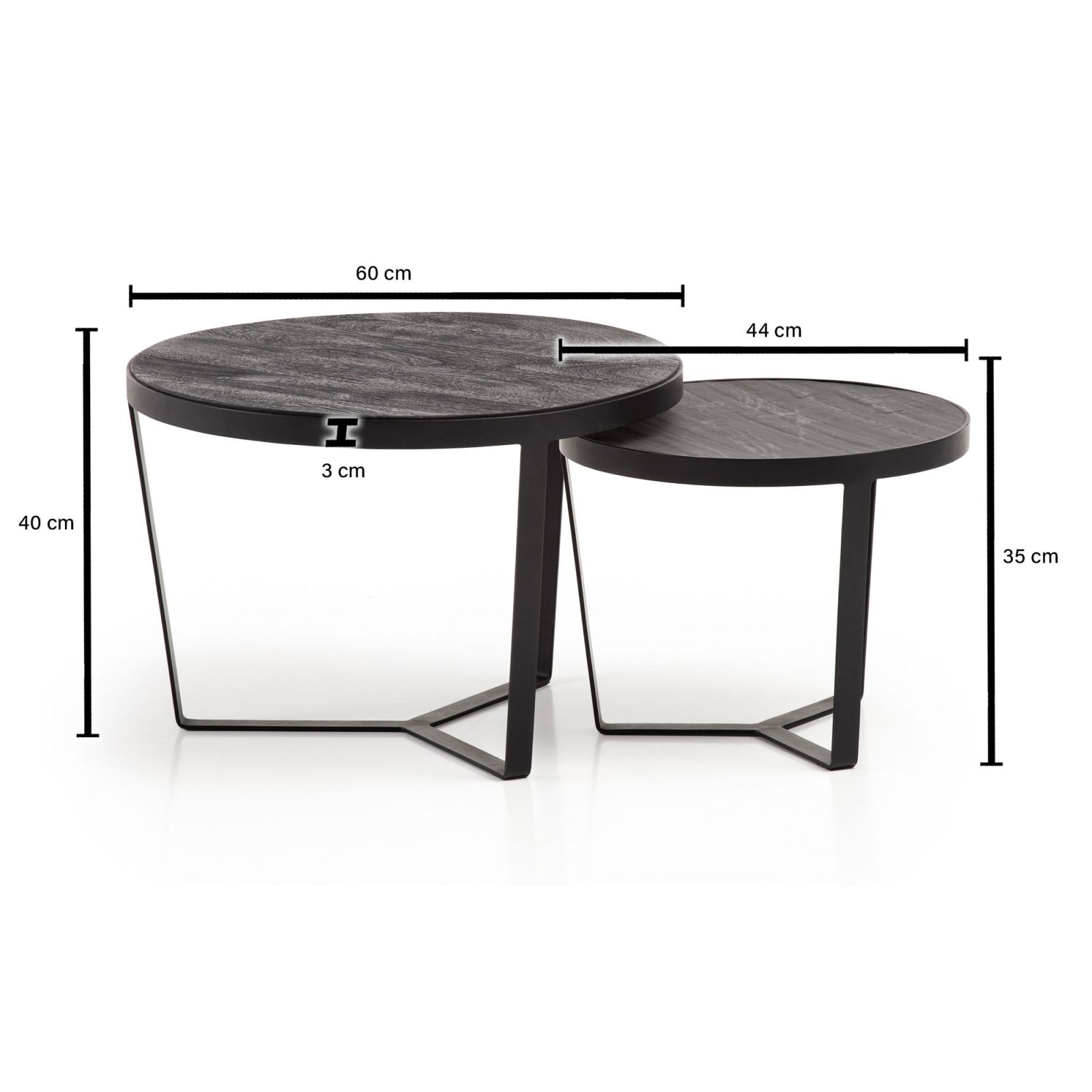 2-teiliges Couchtisch-Set - schwarz - Massivholz - Metall