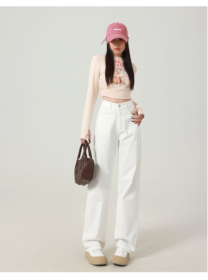 hollybunbur - Hoge taille effen wijde jeans