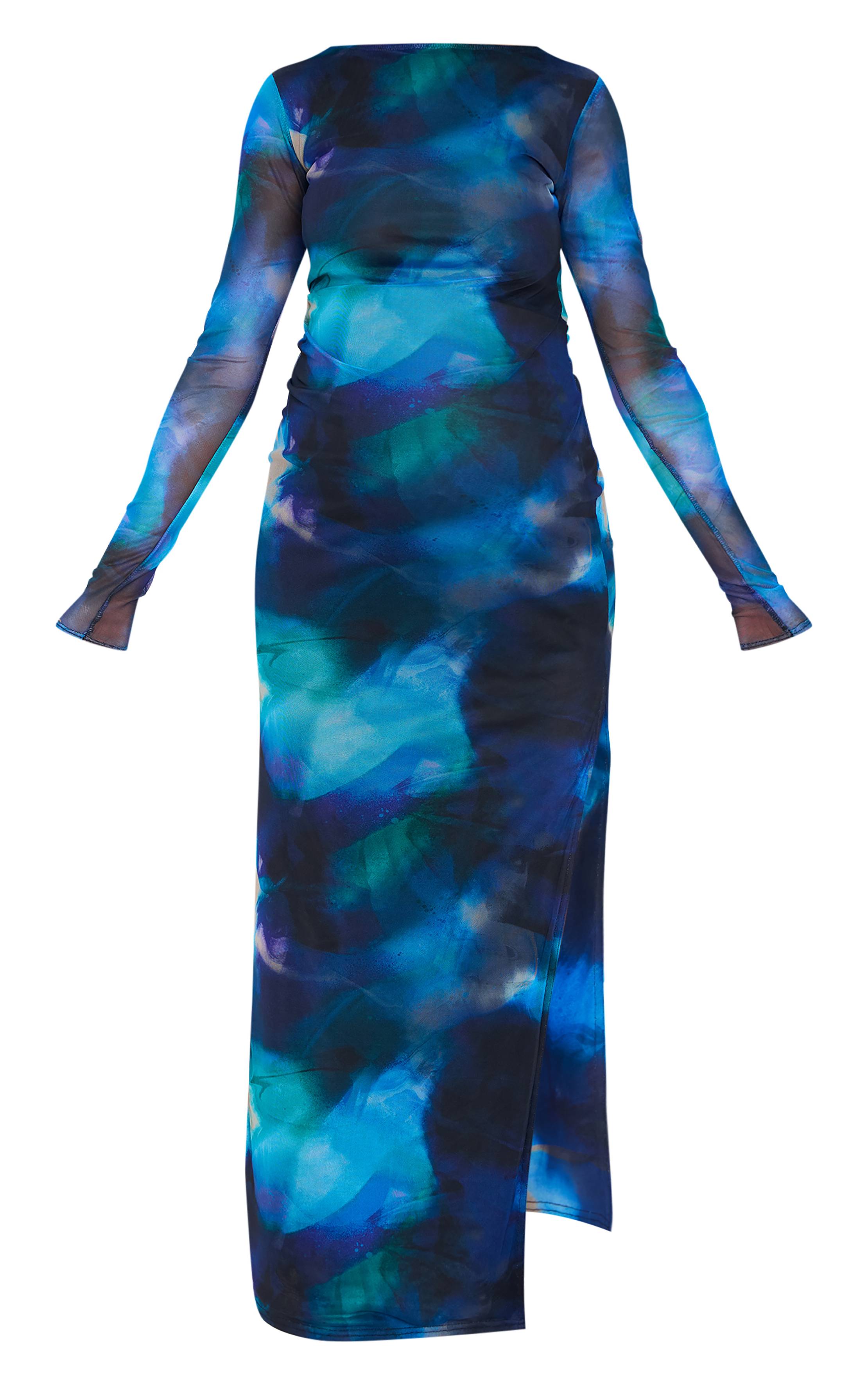 Robe Maxi Longue En Mesh Imprimé À Manches Longues De Maternité