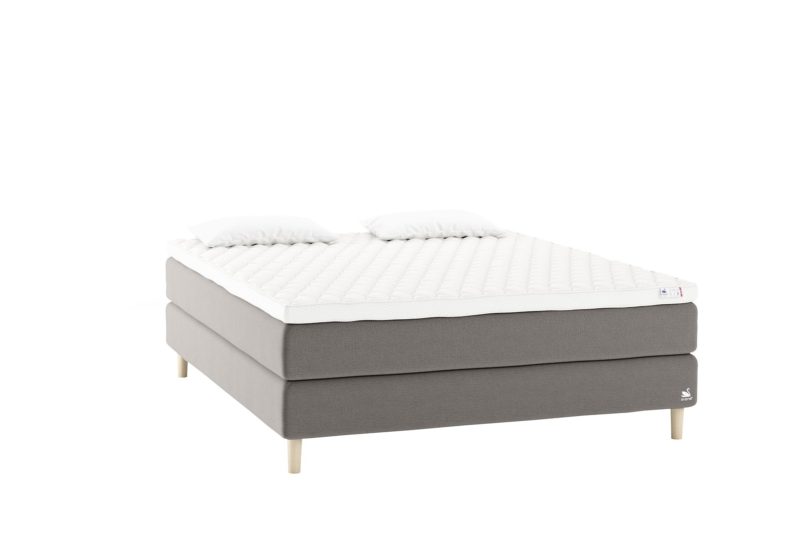 Zeta kontinentalseng Tekstil Moment Ice Grey, Earth Elastec® overmadrass og Cone Leg 14cm oak