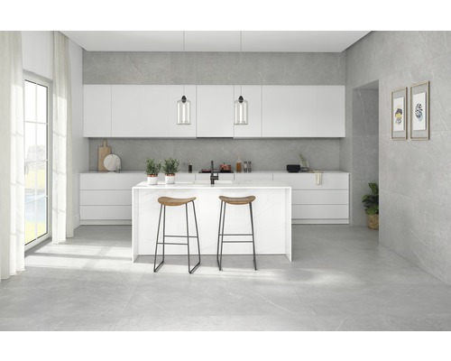 Porseleinen steengoed wand- en vloertegel Discreet gris gepolijst en gerectificeerd 75 x 150 cm