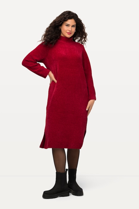 Chenille-Midikleid, Stehkragen, Langarm, kuschelweich