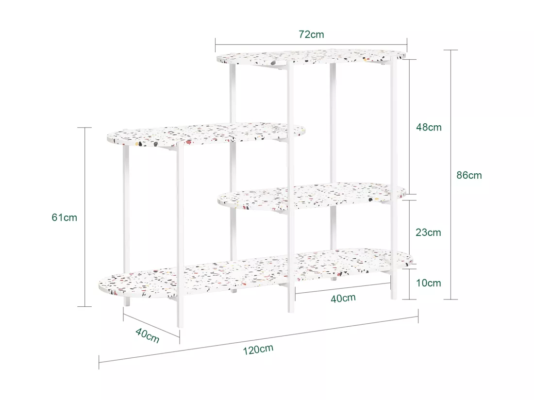 SoBuy Table Console, Table d'Appoint, Table d’Entrée, Étagère de Rangement, Étagère Asymétrique à 4 Niveaux, Cadre en Métal, pour Entrée, Salon, Chambre, 120x40x86 cm, Blanc, FSB89-W
