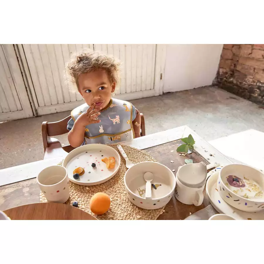 Lässig Kindergeschirrset mit 2 Lätzchen Little Mateys 6er Set orange