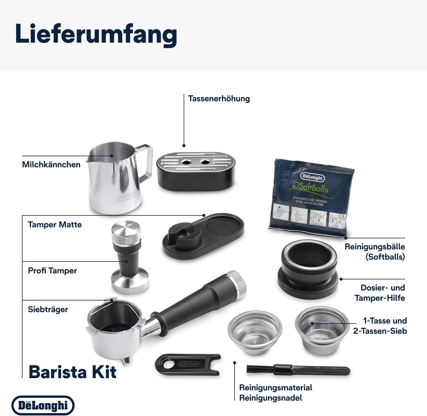 De'Longhi Siebträgermaschine La Specialista Arte EC9155.W, Espressomaschine mit Mahlwerk, 8 Mahlgrade, 15 Bar, 3 Temperaturen, Milchschaumdüse, 1550W, 1,7L Tank, Weiß inkl. Barista-Kit