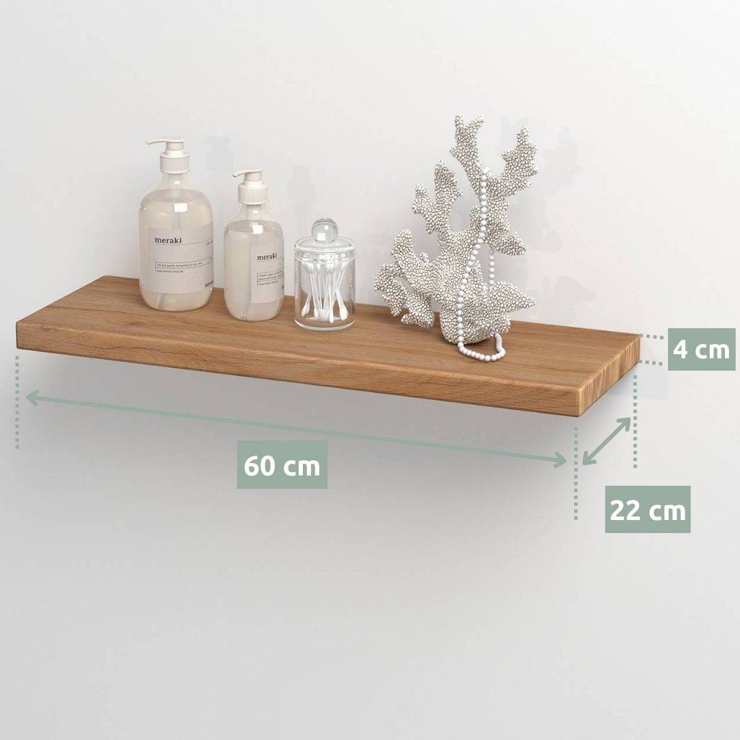 holz4home® Schwebendes Wandregal aus Massivholz Eiche, Natur Geölt | 40cm | Ohne Baumkante | Natur