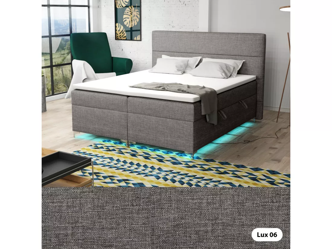 Lit boxspring avec surmatelas Verdalen LED, 140x200 cm, Lux 06 (Gris)