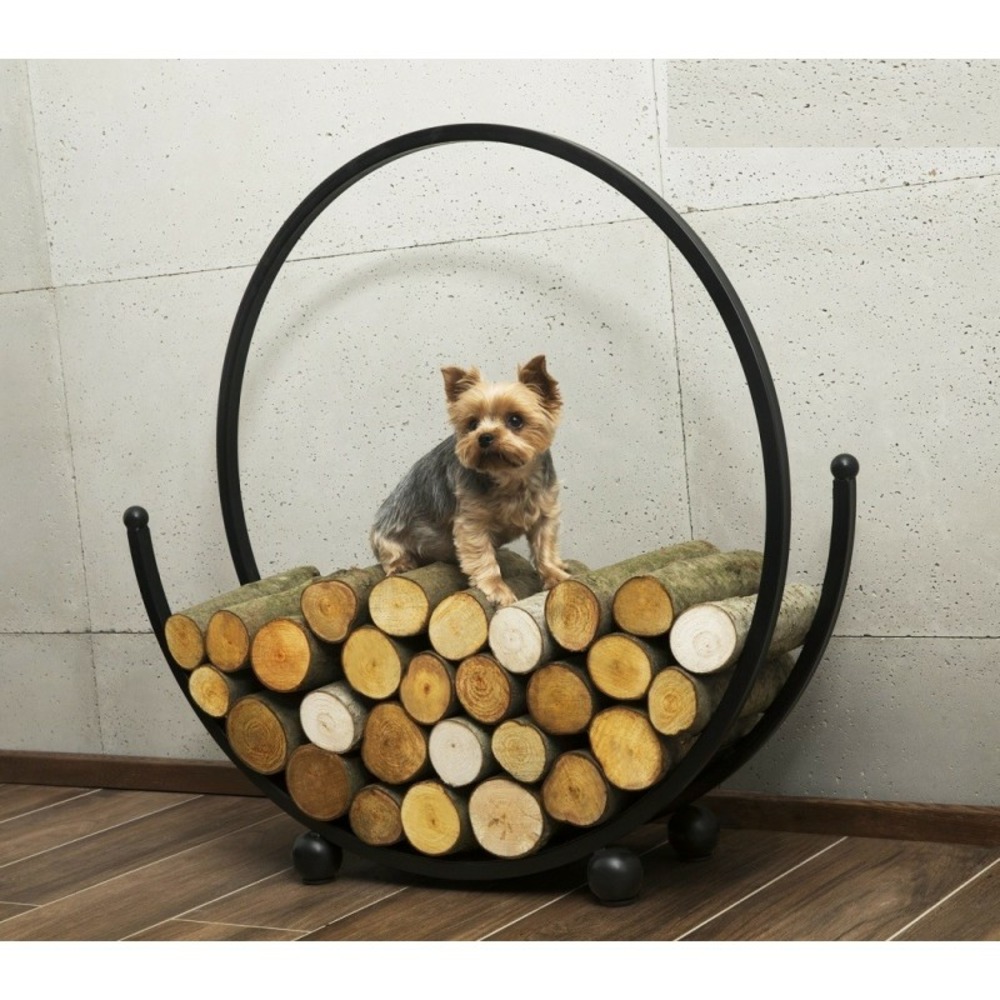 Range-bûches rond spiral en acier noir ø 80 cm