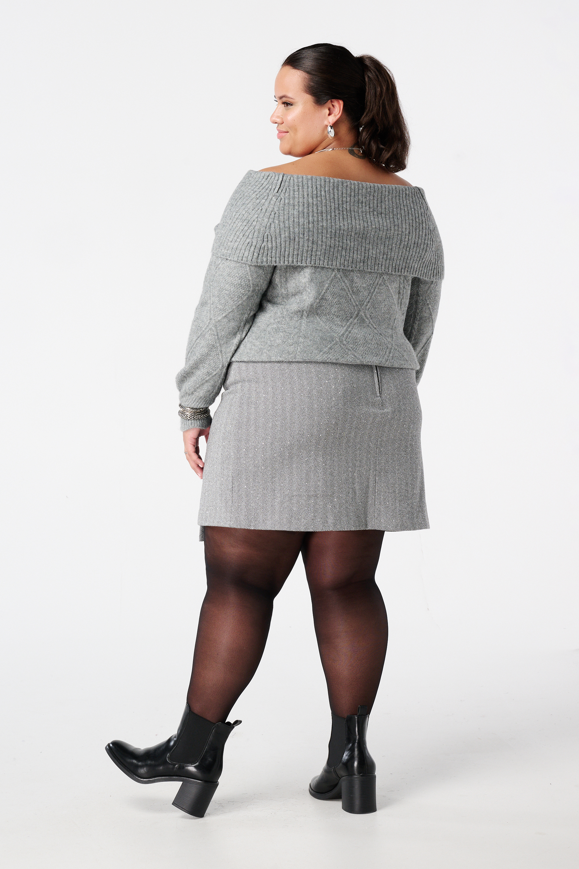 Rokje met print en lurex Midden grijs