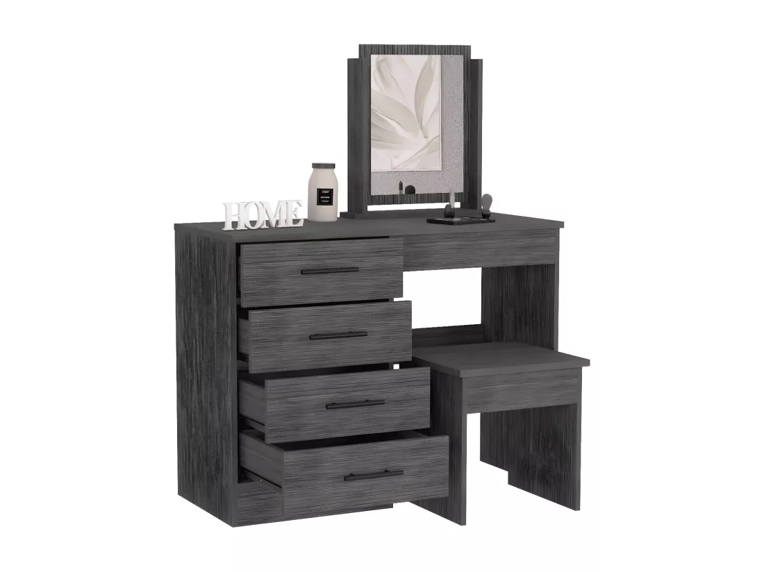 Table de maquillage de miroir Kaia avec 4 tiroirs et siège inclus 126,7 cm à x 100 cm L x 42,5 cm P, gris