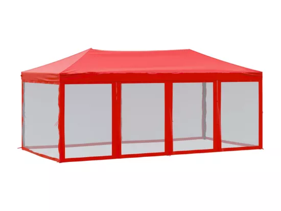 Tente de réception pliable avec parois Rouge 3x6 m