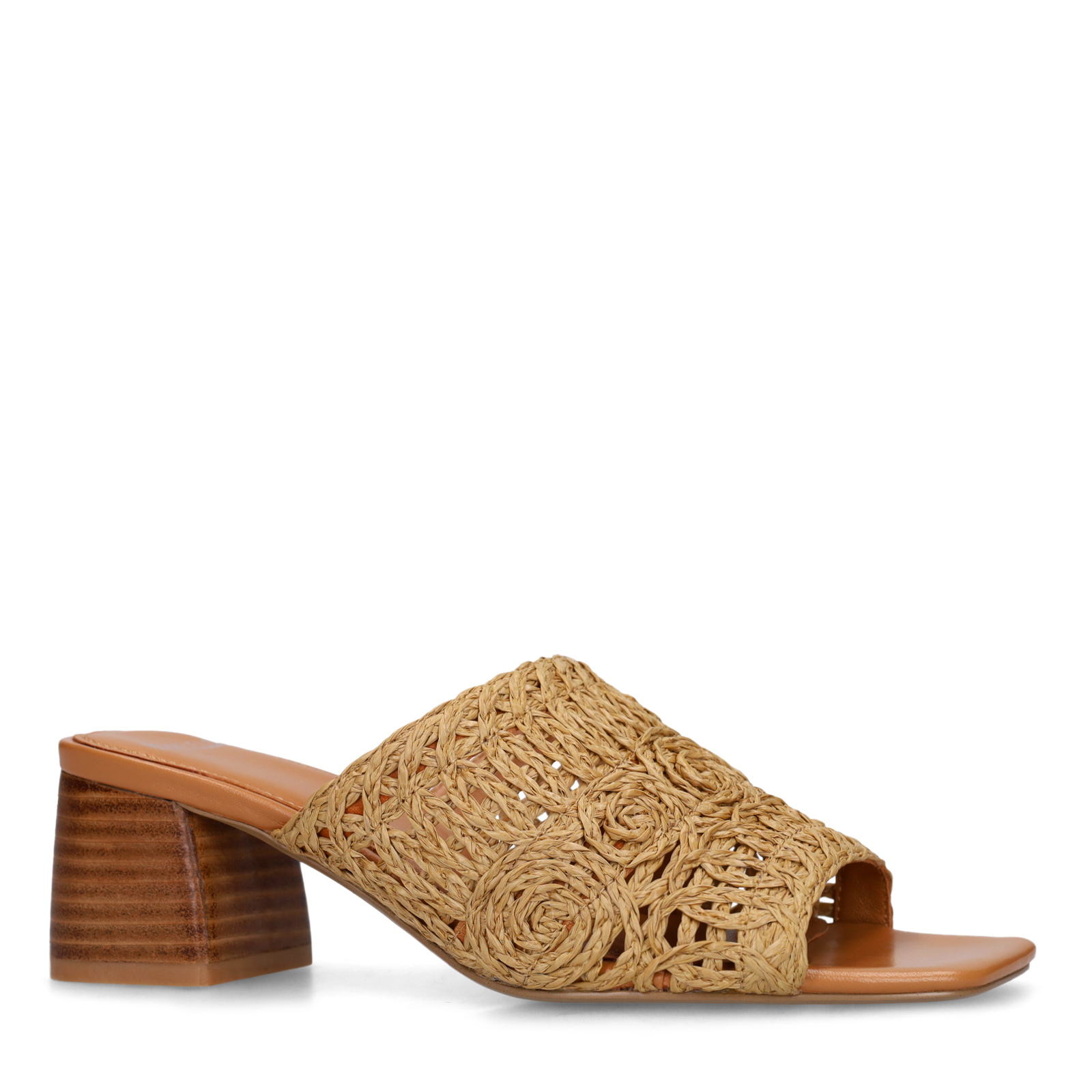 Cognac raffia sandalen met hak
