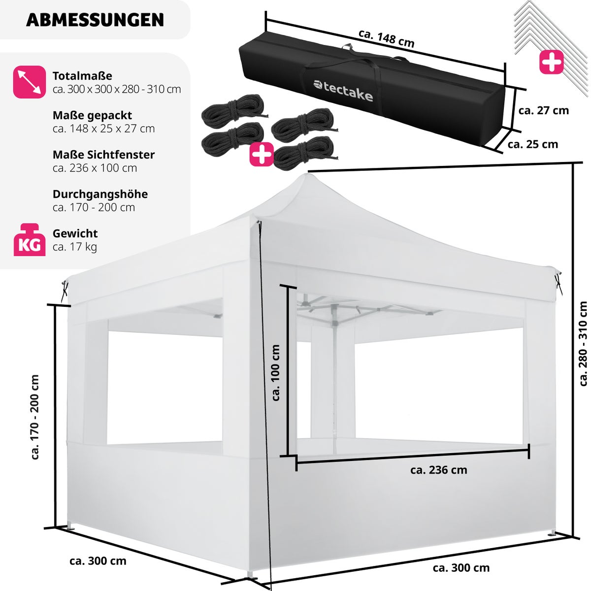 tectake Olivia paviljoen, 3 x 3 m, met aluminium frame inclusief scheerlijnen, haringen en draagtas