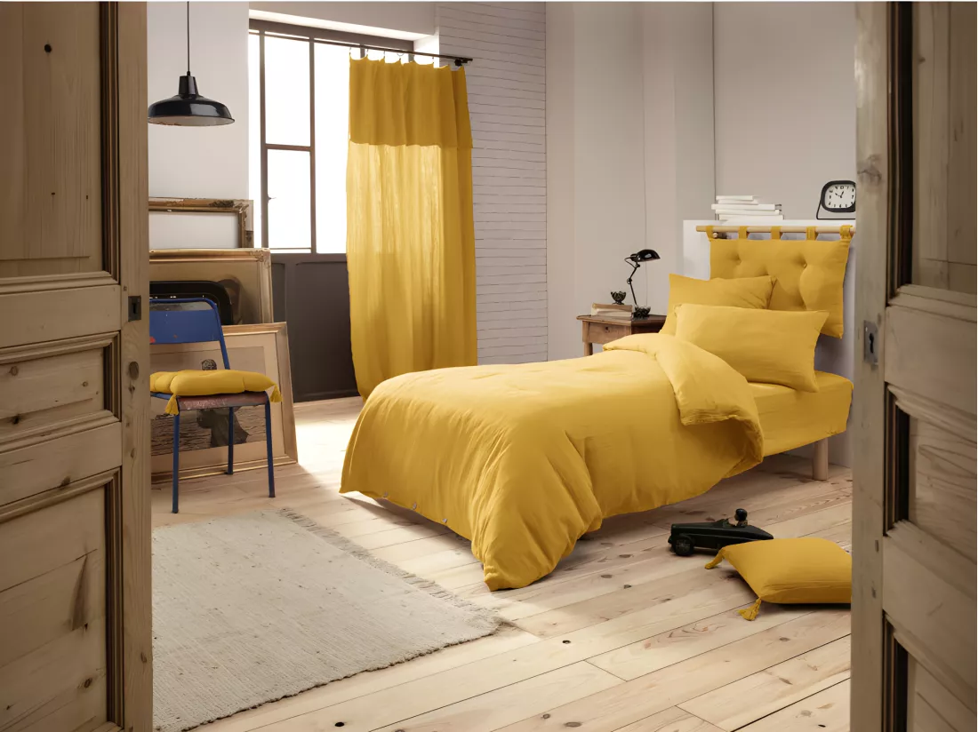 Housse de couette gaze de coton double 140 x 200 cm jaune - PEPA 1