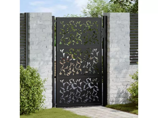 Portail de jardin noir 105x155 cm acier conception de feuilles