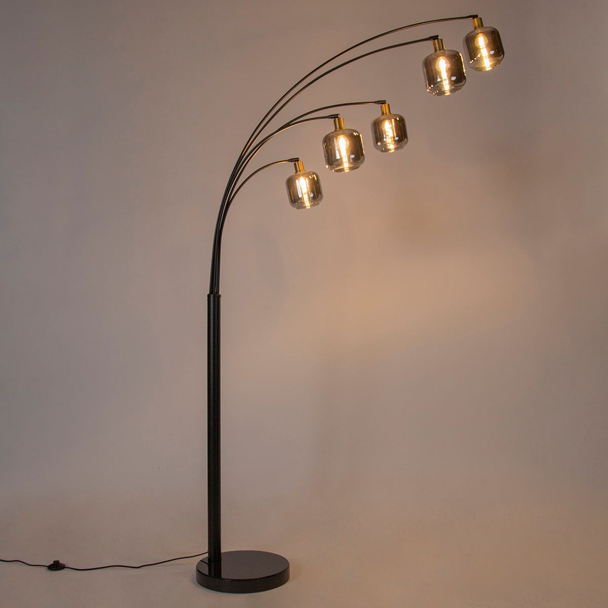 Vloerlamp zwart met goud met smoke glas 5-lichts - Zuzanna