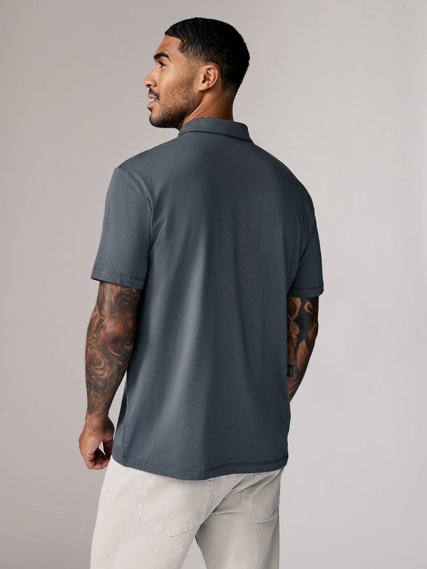 Marineblauw/bruin/grijs/wit/saliegroen - Normale Pasvorm - Set van 5 jersey poloshirts met korte mouwen