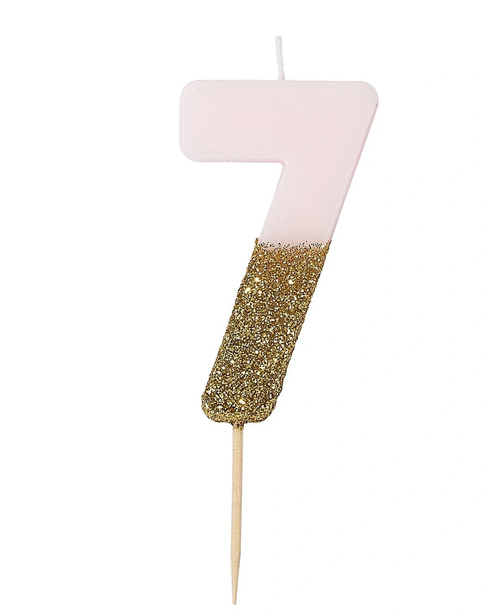 Geburtstagskerze ZAHL 7 in rosa/gold