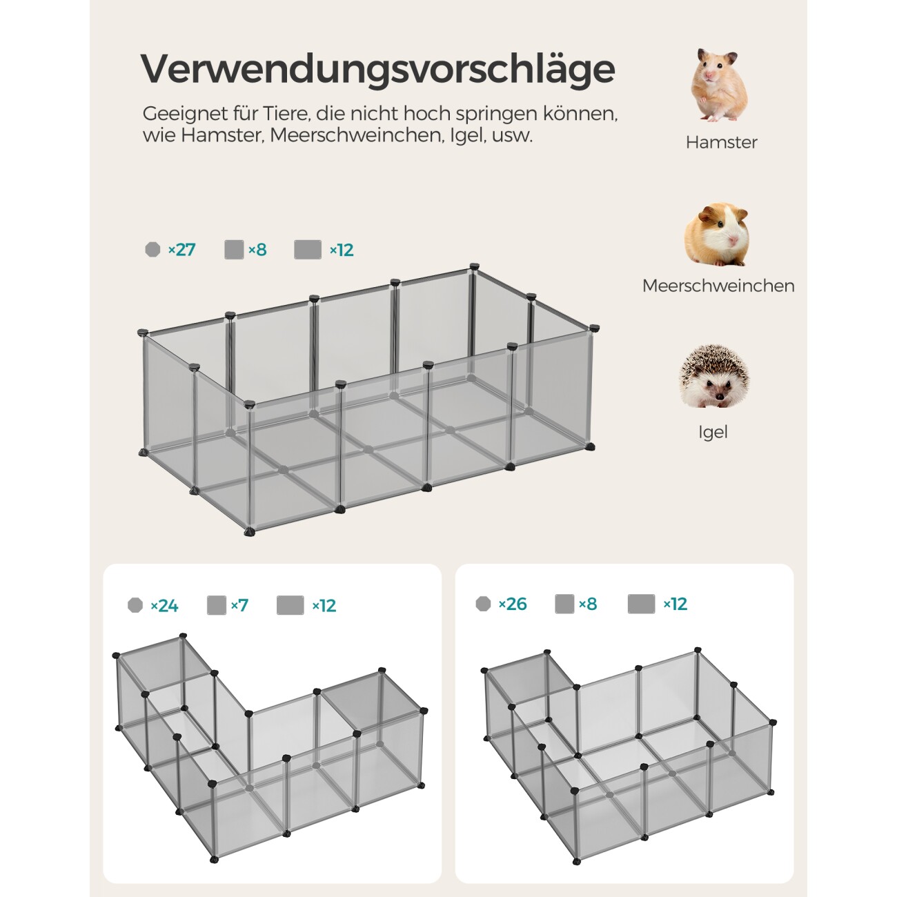SONGMICS 2er set L-XL Freigehege mit Bodenplatten
