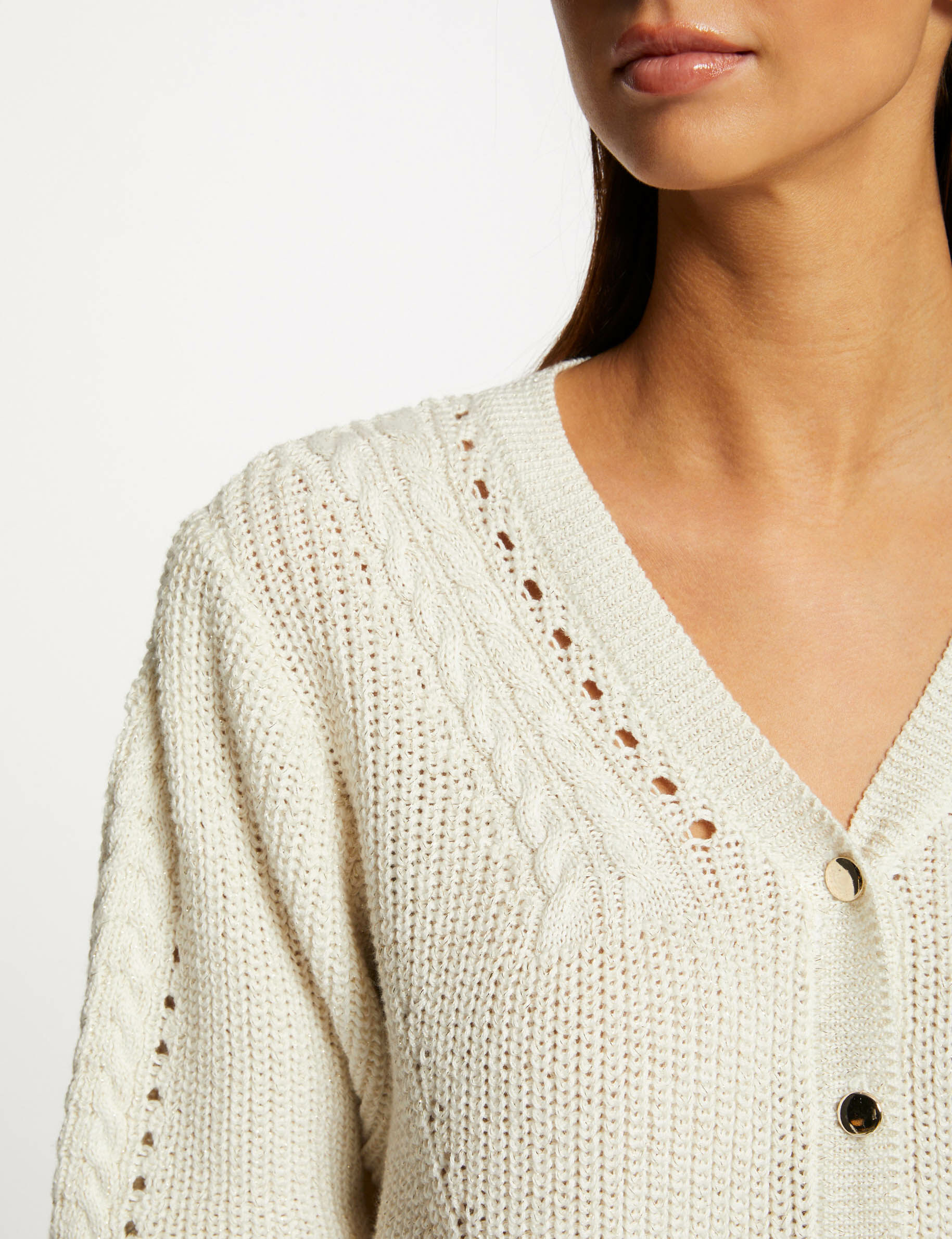 Gilet manches 3/4 avec détails torsades beige femme - beige
