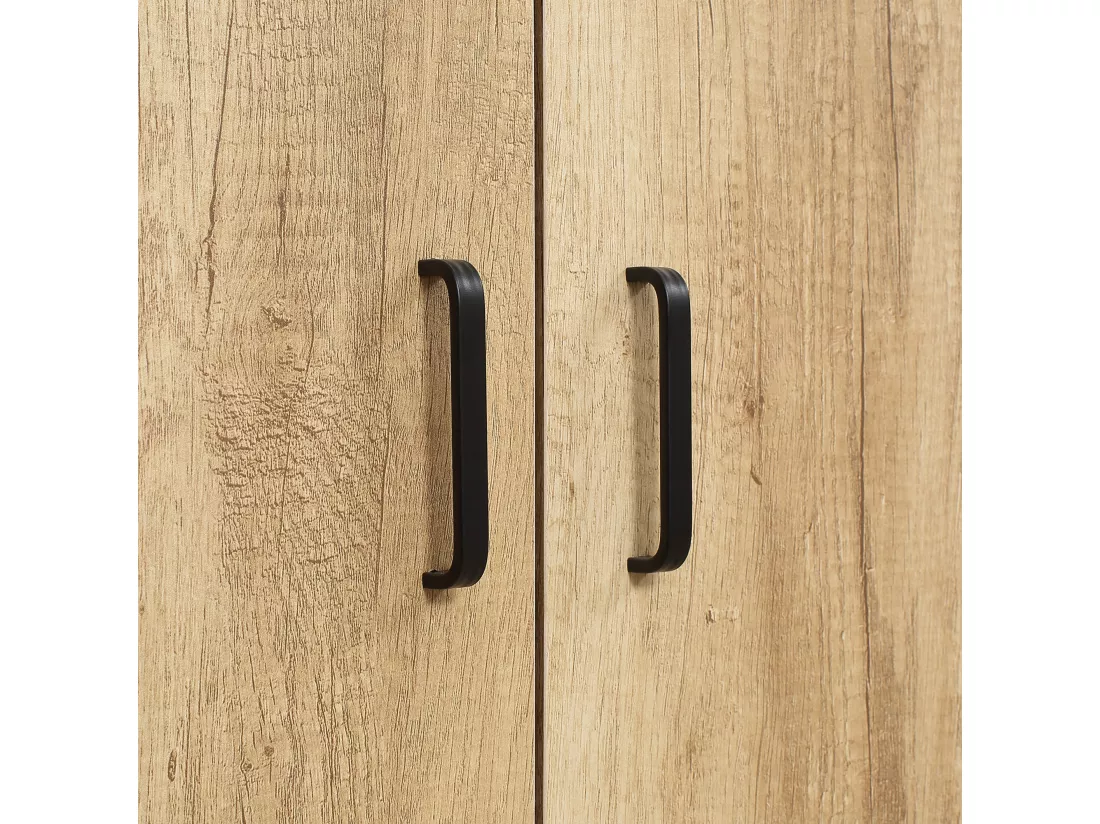 Buffet haut multi-rangement 2 portes total 5 étagères piètement acier noir panneaux aspect bois clair