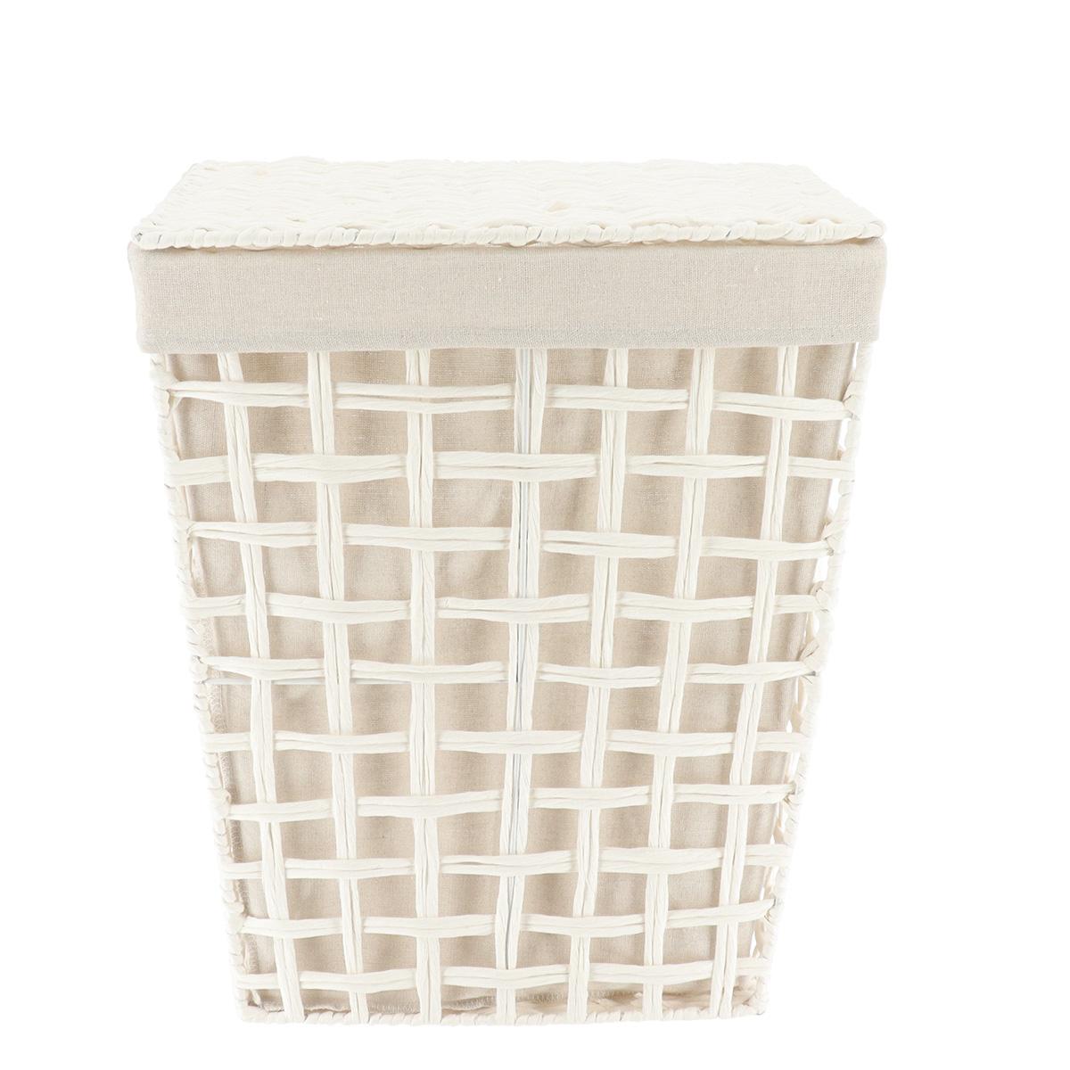 PANIERE A LINGE RECTANGLE EVASEE 38X26X48CM BLANC LIN