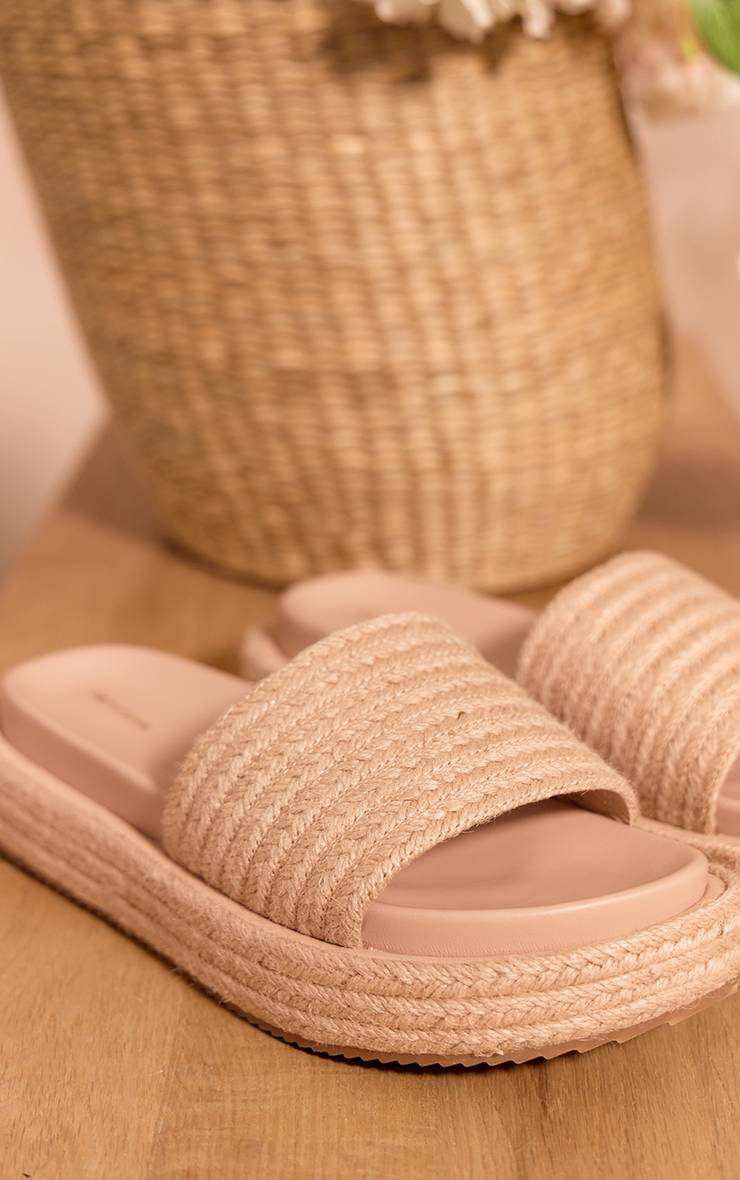 Naturel Sandales Mules À Plateforme Bout Rond Et Bride En Raphia Synthétique