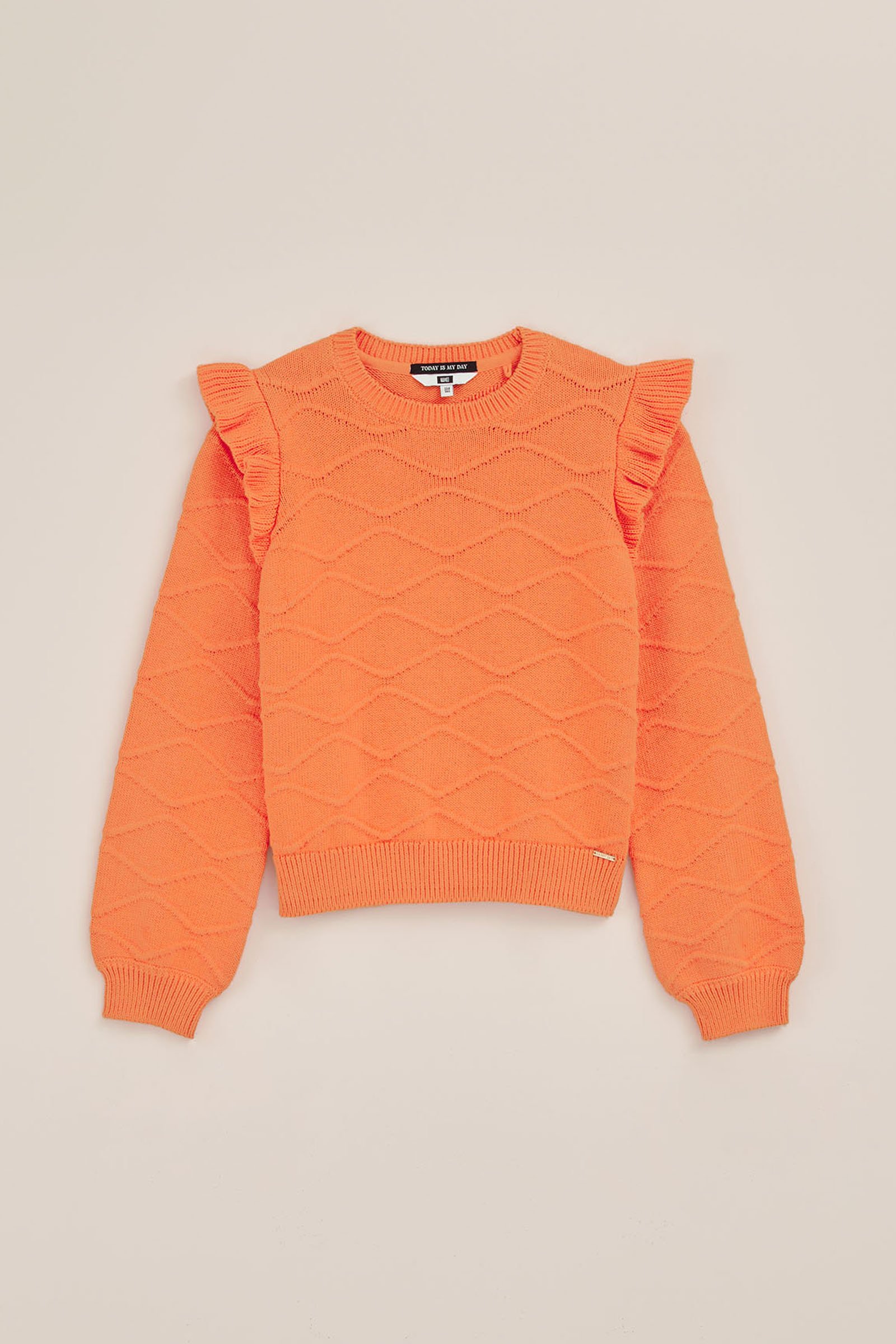 Meisjes gebreide trui met ruches WE Fashion Koraalroze