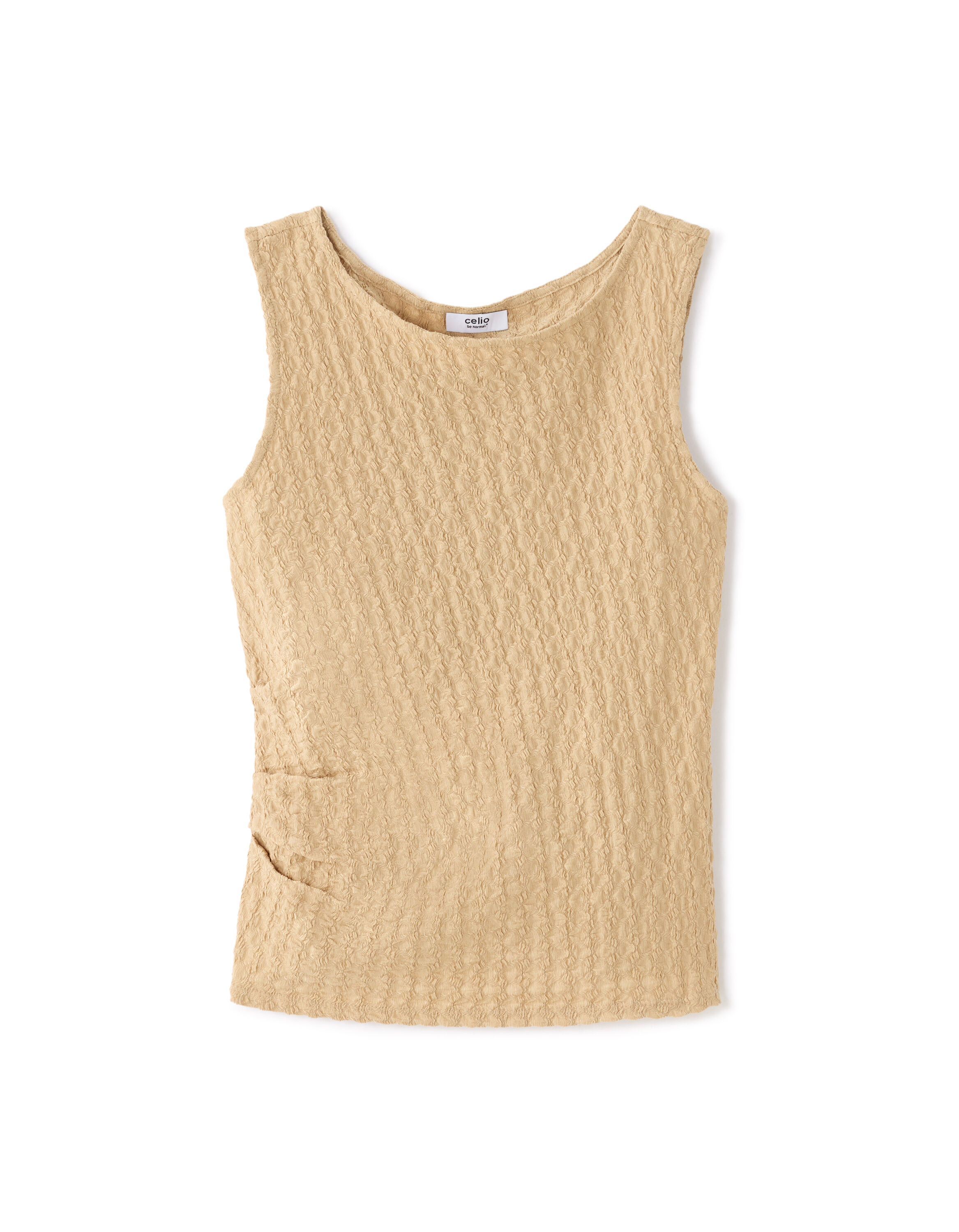 Débardeur en maille gaufrée à larges bretelles - beige