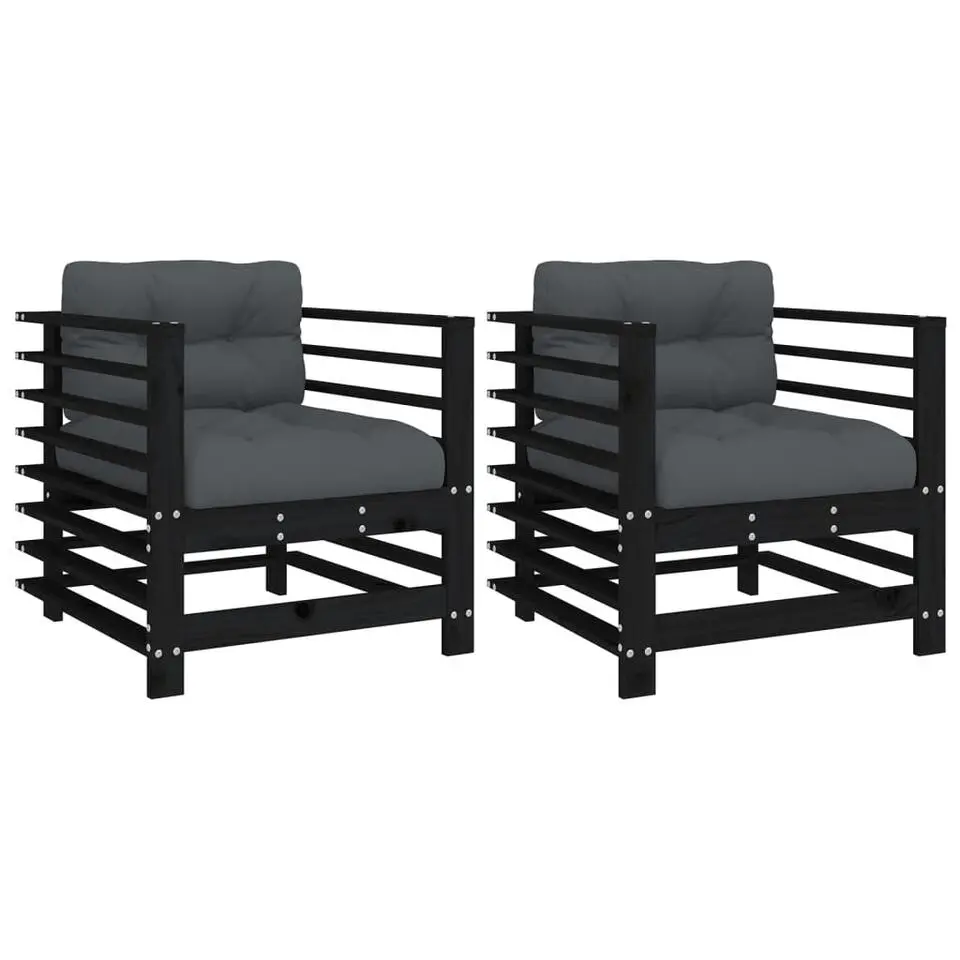 vidaXL - Tuinstoelen - Zwart - Grenenhout - 2 stuks - Met kussens