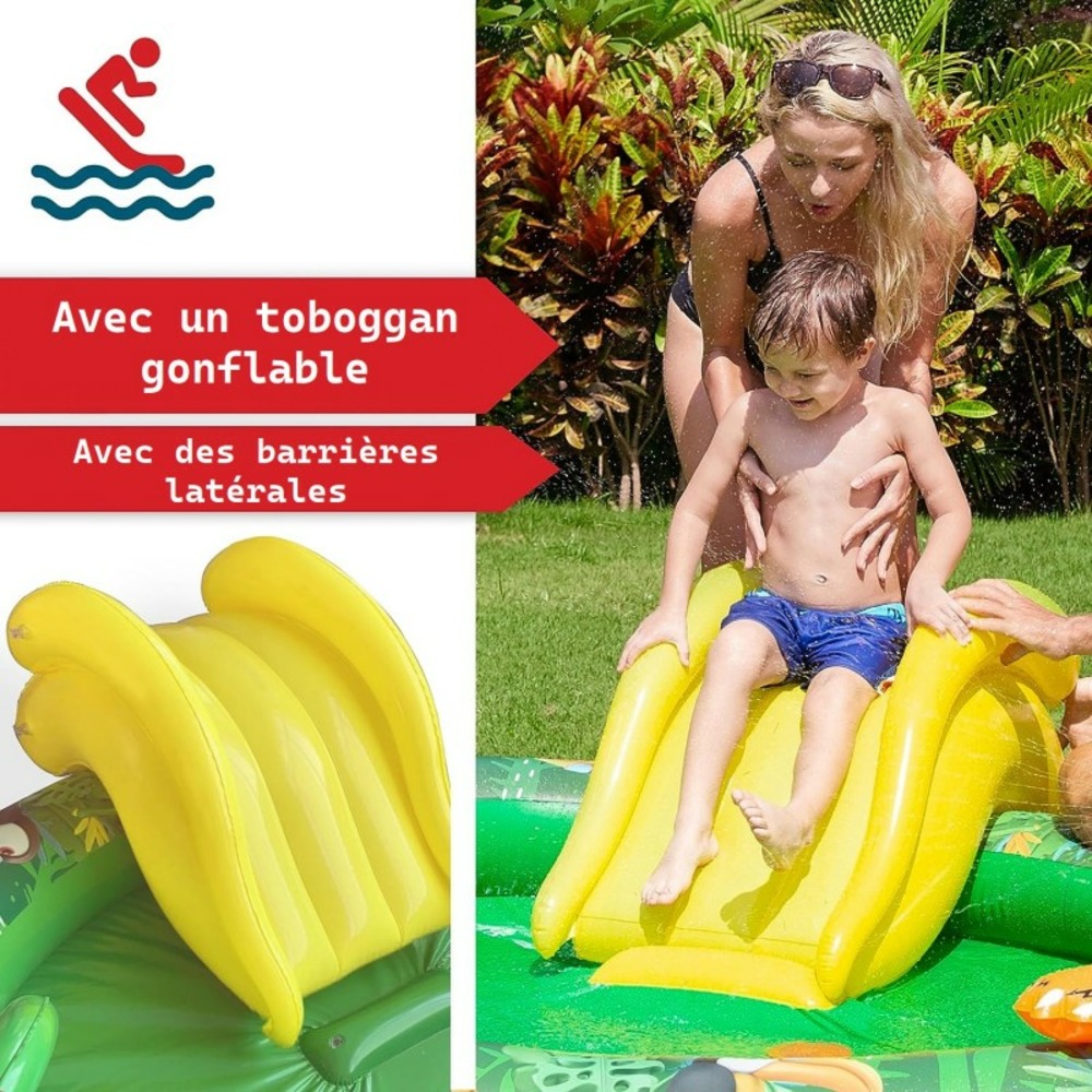 Piscine gonflable pour enfants toboggan de piscine - 182x165x62 cm piscine hors sol design jungle- parc aquatique