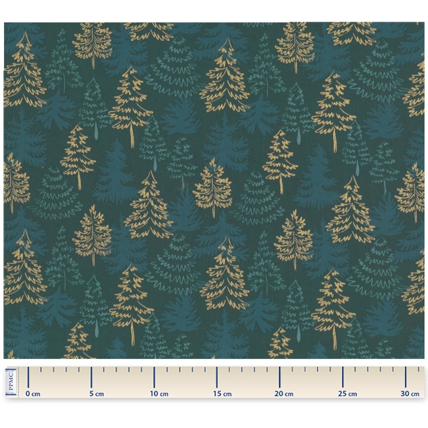 Tissu Coton Au Mètre Ex2451 Forêt De Sapins Or Vert