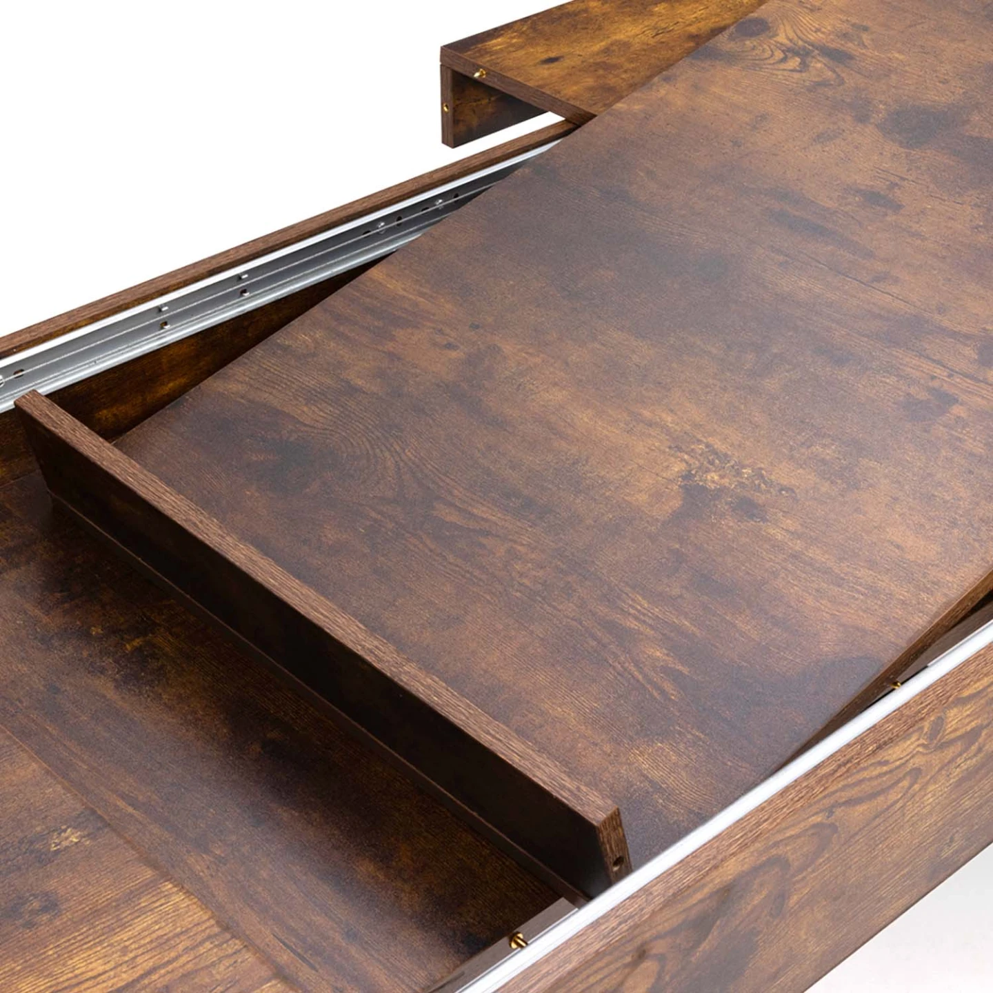 Table à manger extensible rectangle PHOENIX 6-12 personnes bois effet vieilli et noir 200-300 cm