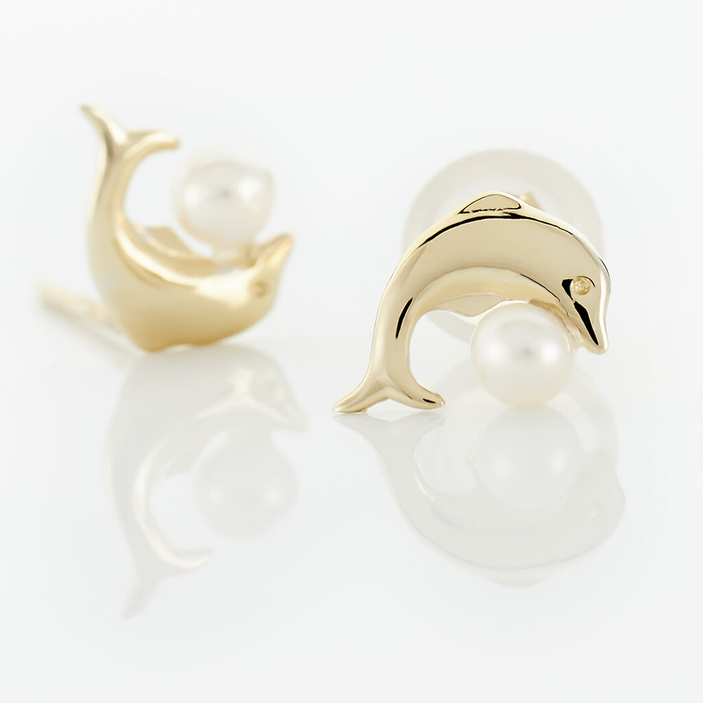 Boucles D'oreilles Puces Eleanor Dauphin Or Jaune Perle De Culture
