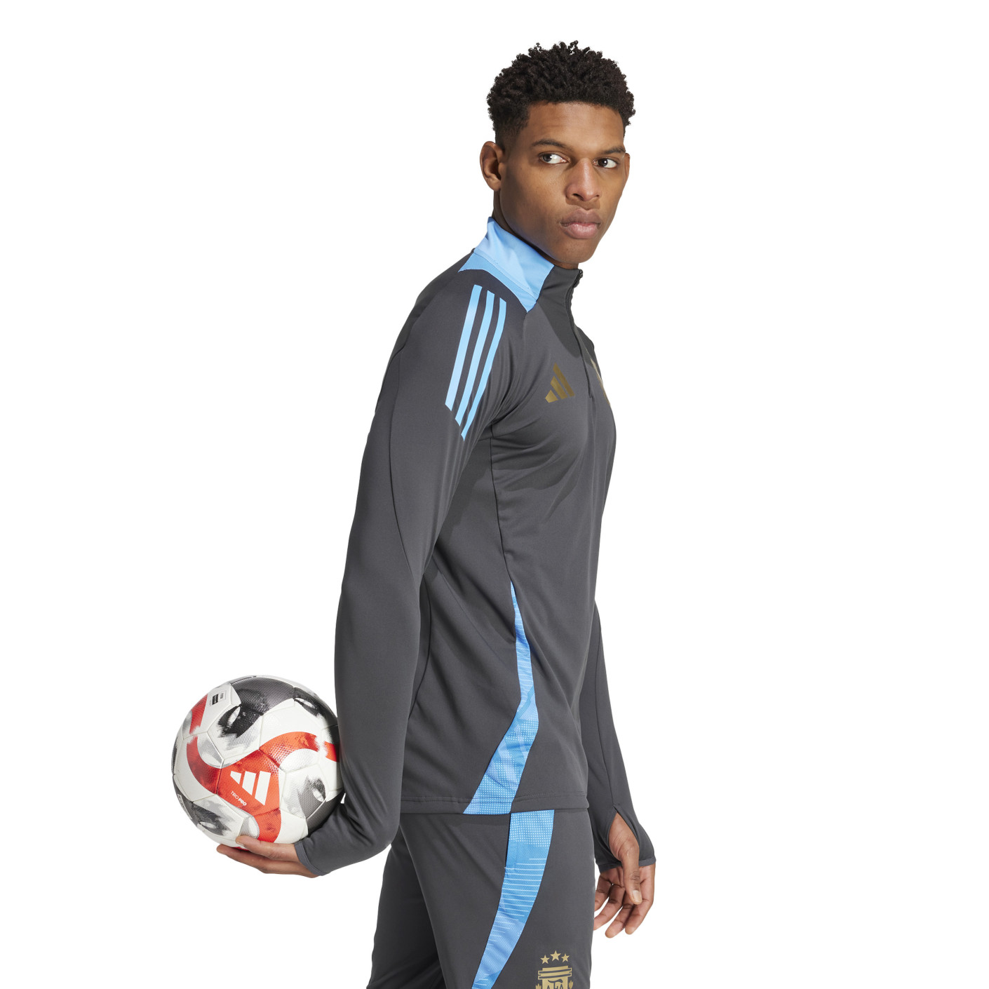 Adidas Argentinië Trainingstrui 1/4-Zip 2024-2026 Donkergrijs Lichtblauw Goud