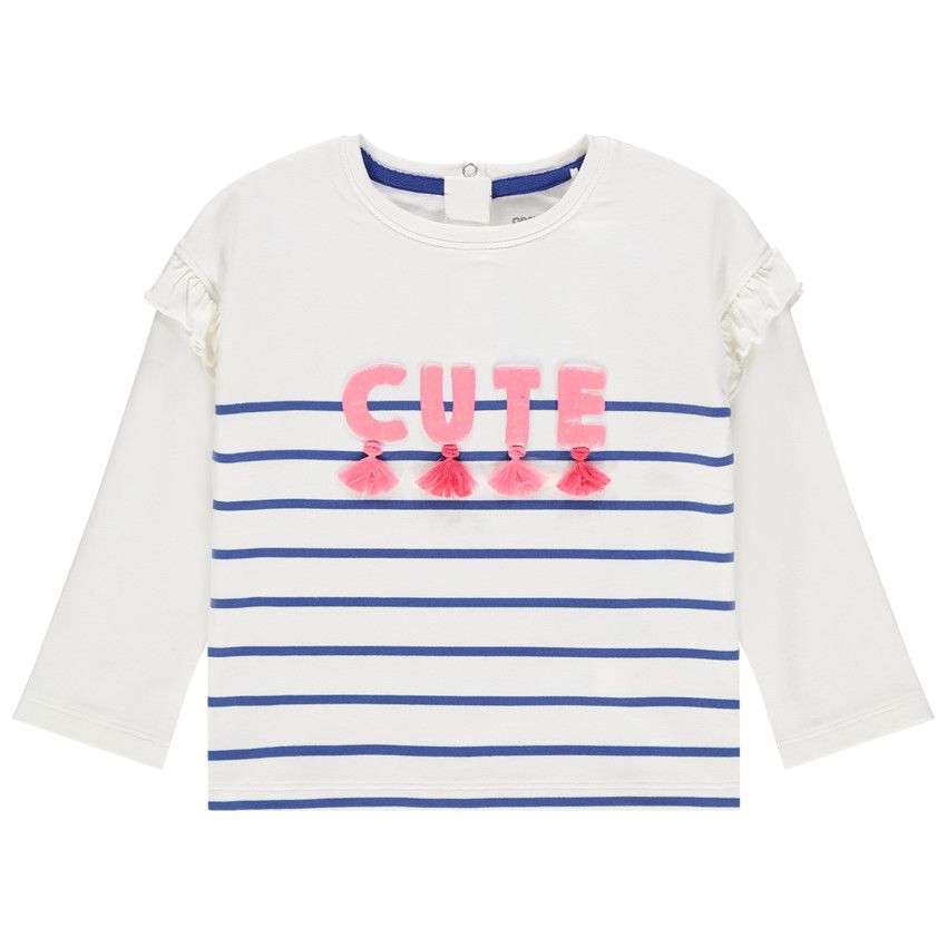 Sweat en molleton style marinière avec message pailleté - Ecru