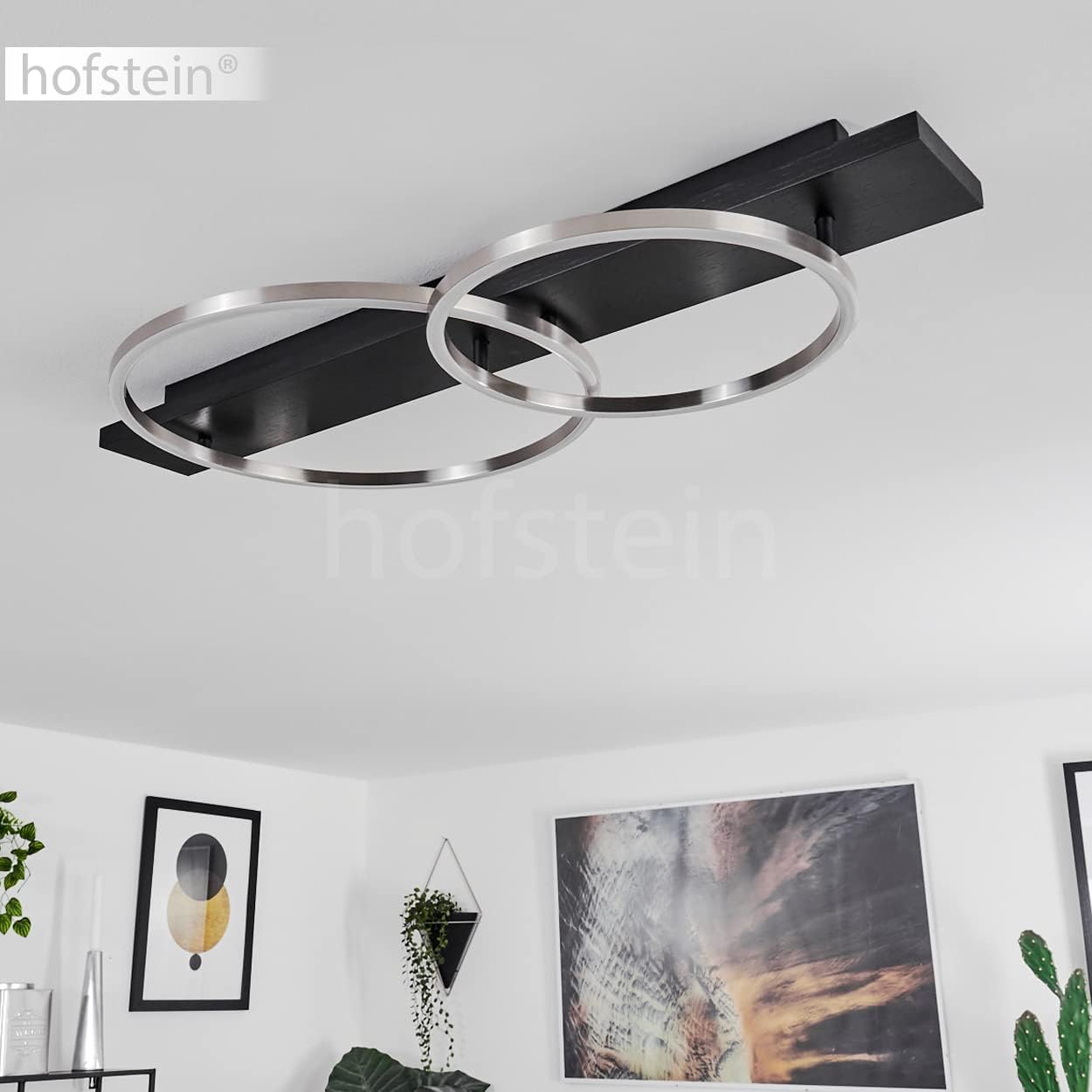 LED Deckenleuchte Pompu, moderne Deckenlampe aus Metall/Holz/Kunststoff in Schwarz/Nickel-matt/Weiß, 2 x LED 12 Watt, 3000 Kelvin, 3400 Lumen