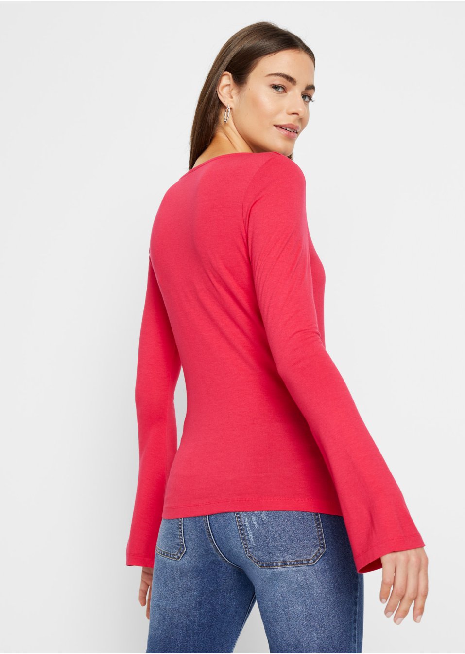 T-shirt manches longues avec décolleté cœur en viscose
