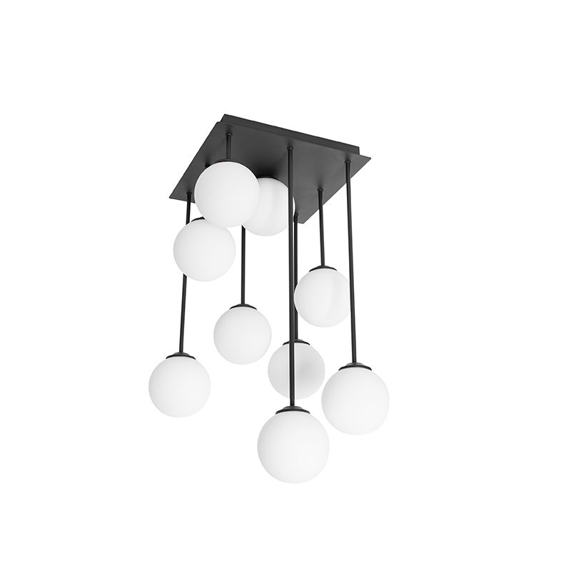 Moderne plafondlamp zwart met opaal glas 9-lichts  - Athens