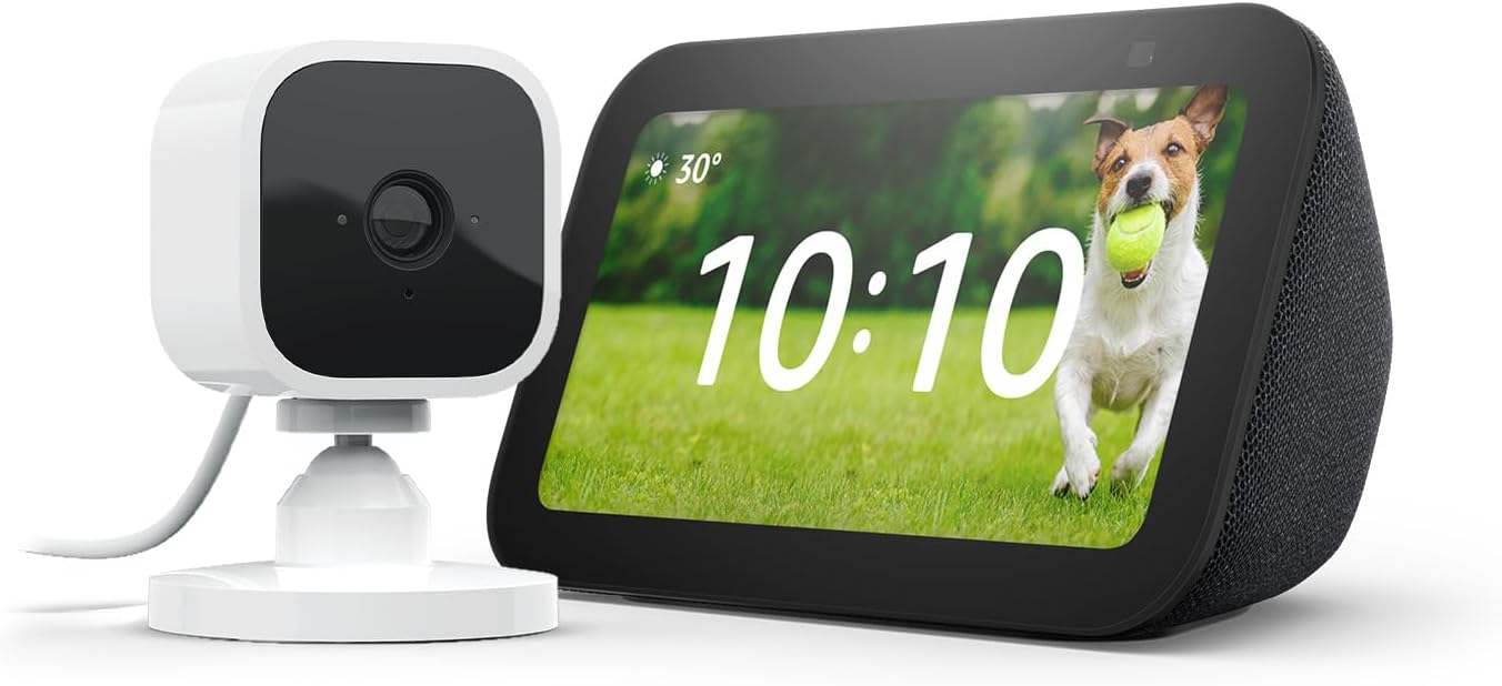 Echo Show 5 (3. Gen.) | Anthrazit + Blink Mini Kamera, funktioniert mit Alexa - Smart Home-Einsteigerpaket