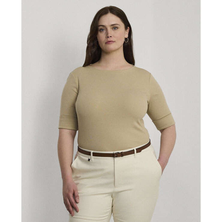Lauren Ralph Lauren RFND STRTCH 1X1 RIB-ELB SLV BT NK T Birch tan