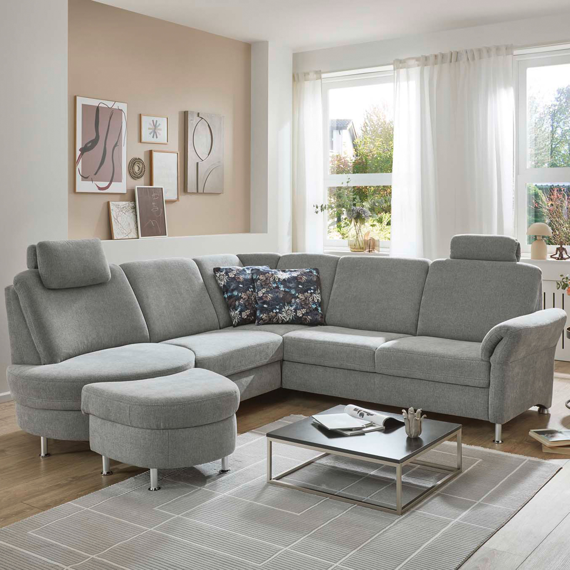 polsterpower Ecksofa - silver - Basismodell - Rondellabschluss links