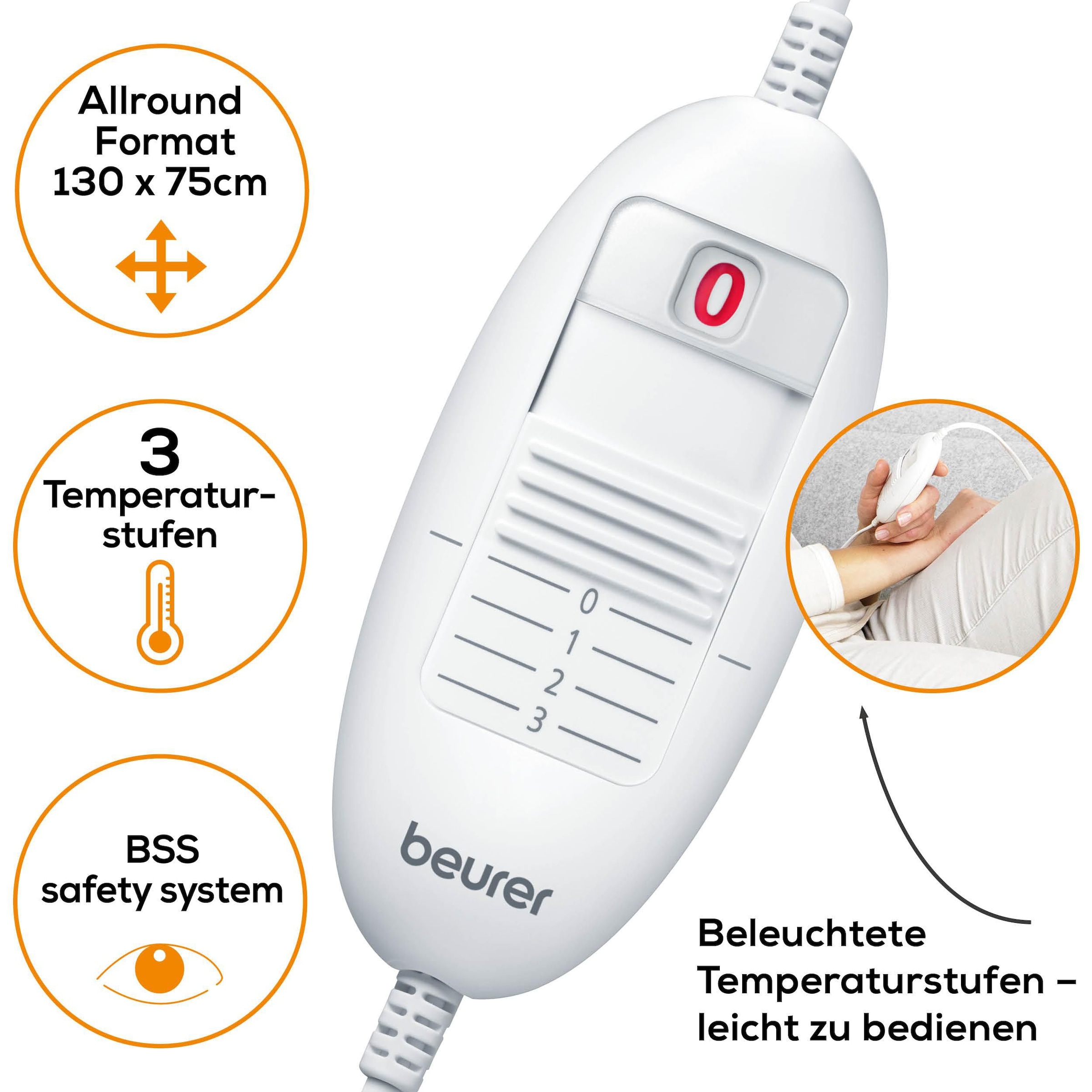 BEURER Wärmeunterbett »UB 30, mit Baumwoll-Oberseite für ein kuschelig vorgewärmtes Bett« 3 Temperaturstufen, maschinenwaschbar, atmungsaktiv