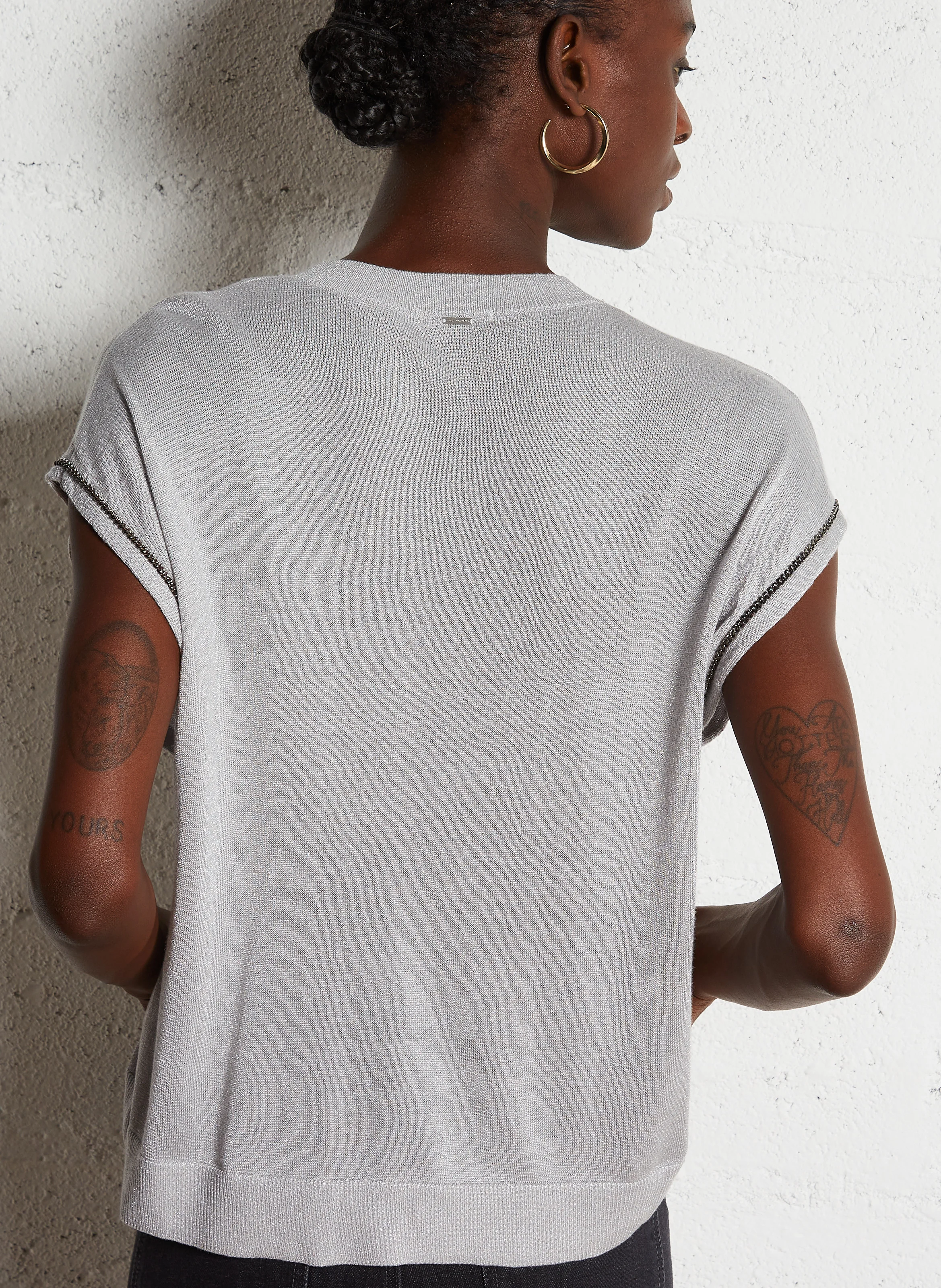 Pull col rond métallisé | Gris
