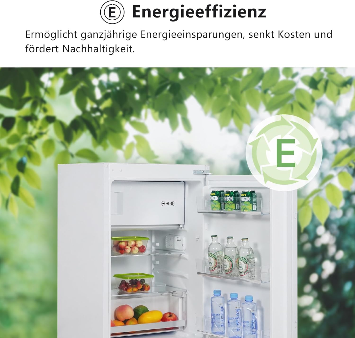 magictec MSR118BI Einbau-Kühlschrank mit Gefrierfach | 118L (102L/16L) | Temperaturregelung | 88 cm Nische | Kühl-Gefrier-Kombination mit wechselbaren Türsc