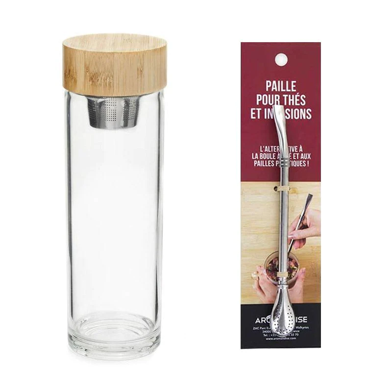 Bouteille infuseur de thé + paille inox avec filtre Youdoit