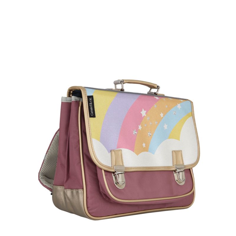 Cartable Arc en ciel étoilé 38 cm Rose pâle
